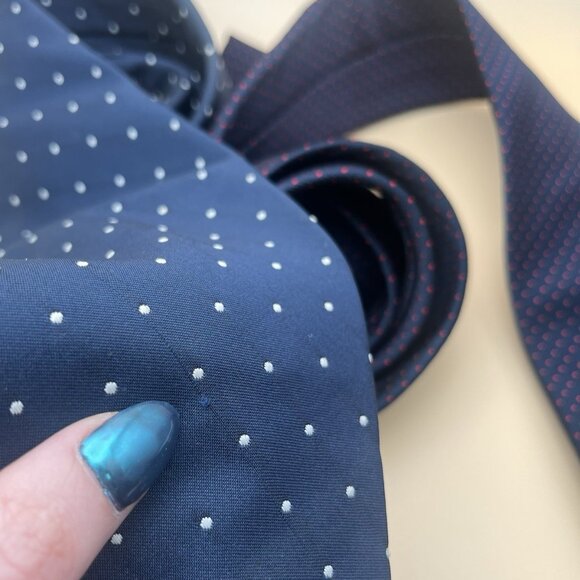 Vintage John Weitz By Burma Men’s Wear Navy Blue Neck Tie Polka Dots Set Of 2 - Picture 6 of 6